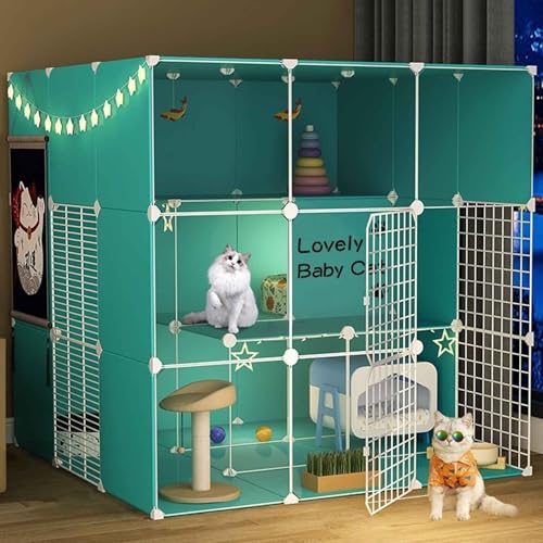 Generic Großer Katzenkäfig für den Innenbereich – Extra großer abnehmbarer Katzenlaufstall für Kleintiere – Grünes Katzenhaus mit Klappe – mehrere von Generisch