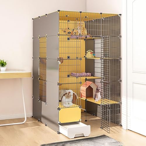 Generic Großer Katzenkäfig für den Innenbereich mit Katzenklo – DIY Katzenlaufstall für Kleintiere – geräumig (111 x 141 x 183 cm) von Generisch