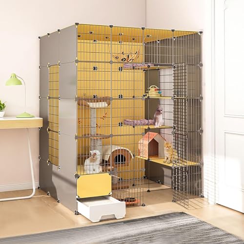 Generic Großer Katzenkäfig für den Innenbereich mit Katzenklo – DIY Katzenlaufstall für Kleintiere – geräumig (147 x 141 x 183 cm) von Generisch