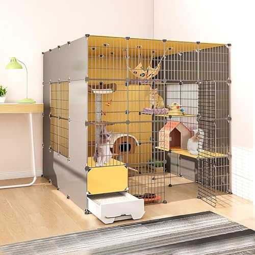 Generic Großer Katzenkäfig für den Innenbereich mit Katzenklo – DIY Katzenlaufstall für Kleintiere – geräumig (147 x 187 x 147 cm) von Generisch