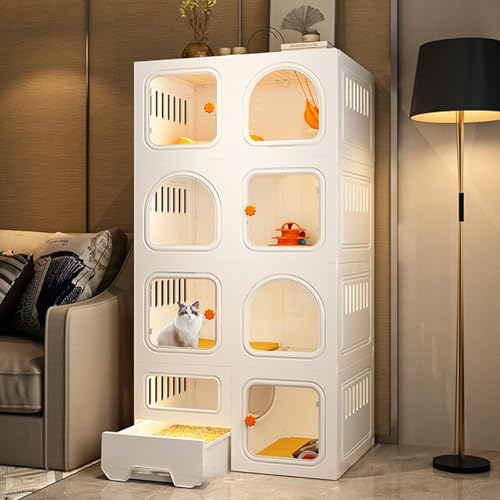 Generic Großer Katzenkäfig für den Innenbereich mit Katzentoilette – 4-stöckiges abnehmbares Metall-Laufgitter für Katzen und Welpen – geräumiges DIY-Katzengehege (71 x 46,5 x 141 cm) von Generisch