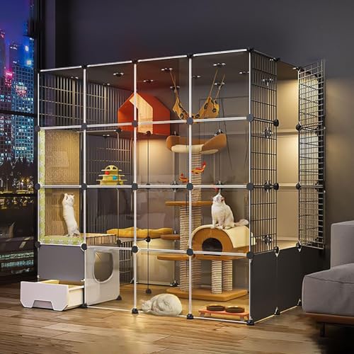 Generic Großer Katzenkäfig für drinnen – DIY Katzenlaufstall mit Katzentoilette – abnehmbarer Kleintierkäfig für Kätzchen, Meerschweinchen, Hasen und Chinchillas (145 x 110 x 145 cm) von Generisch