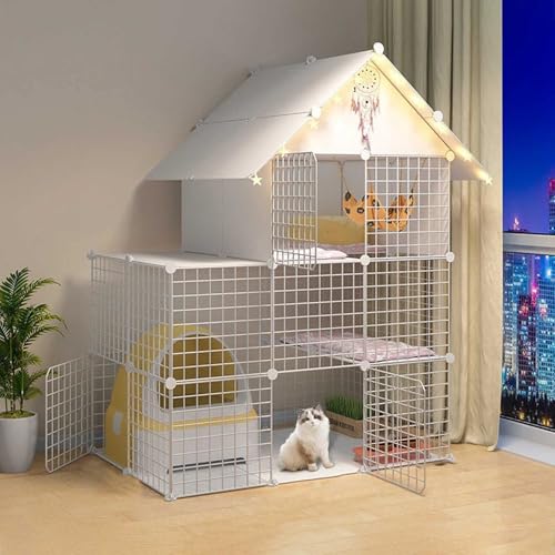 Generic Großer Katzenlaufstall – Indoor-Katzengehege, Mehrzweck-Katzenbox für Kätzchen, Frettchen und kleine Haustiere (weiß, 111 x 75 x 146 cm (B)) von Generisch