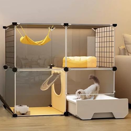 Generic Großer Katzenlaufstall mit Katzentoilette und Leitern – 2/3 Etagen abnehmbarer Metalldrahtkäfig für Kleintiere von Generisch