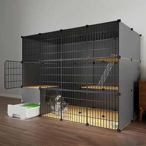 Generic Großer abnehmbarer Katzenkäfig für den Innenbereich mit Katzentoilette – 2/3-stöckiger Metall-Katzenlaufstall für 1–3 Katzen (schwarz, 140 x 94 x 100 cm) von Generisch