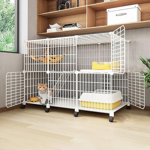 Generic Großes DIY-Katzengehege – Indoor-Katzenkäfig Laufstall für 1–3 Katzen mit Universalrädern (111 x 39 x 76 cm) von Generisch