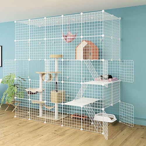 Generic Großes Katzengehege zum Selbermachen, abnehmbarer Metall-Katzenkäfig mit Hängematte, Katzentoilette, Nest und Schüssel für kleine Haustiere (183 x 75 x 182 cm) von Generisch
