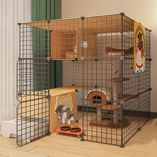 Generic Großes Katzenlaufgitter und Freilaufgehege für kleine Haustiere – ideal für 1–4 Katzen, Frettchen, Chinchillas und Kaninchen – geräumiges Design mit Katzenklo (A,111 x 95 x 109 cm) von Generisch