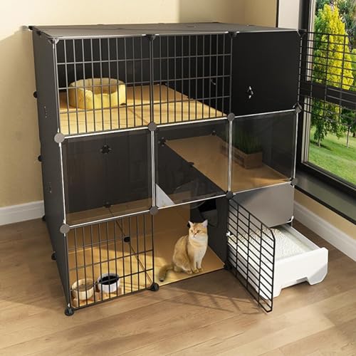 Generic Großes Laufgitter für Katzen, Metalldraht, mit Katzentoilette für 1–2 Katzen, abnehmbare Katzenhütte für Kleintiere (L x B x H) 100 x 94 x 107 cm von Generisch