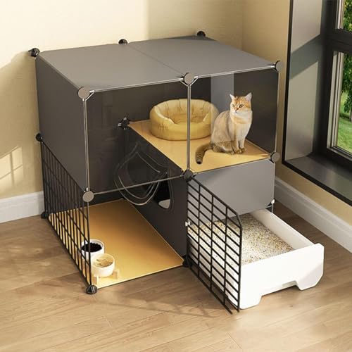 Generic Großes Laufgitter für Katzen, Metalldraht, mit Katzentoilette für 1–2 Katzen, abnehmbare Katzenhütte für Kleintiere (L x B x H): 74 x 49 x 72 cm von Generisch