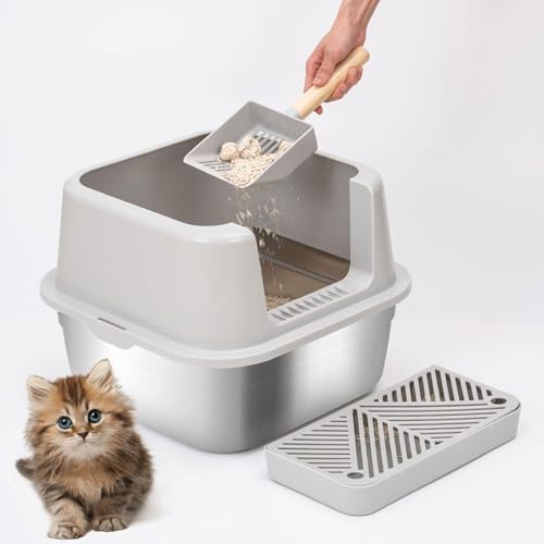 Generic HTII-E Katzentoilette aus Edelstahl, extra groß, grau, mittelklein, hohe Seiten, geruchshemmend, urinfest, antihaftbeschichtet, leicht abzuspülen, ideal für Katzenbesitzer Generic HTII-E Katzentoilette aus Edelstahl, extra groß, grau, mittelklein, hohe Seiten, geruchshemmend, urinfest, antihaftbeschichtet, leicht abzuspülen, ideal für Katzenbesitzer von Generisch