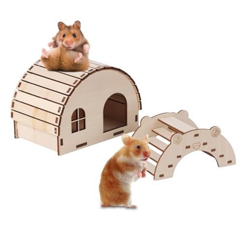 Generic Hamsterversteck aus Holz, kleine Holzhütte für Hamster, wiederverwendbares Kleintierkäfigzubehör, Tier-Lebensraum-Dekoration für Meerschweinchen und Rennmäuse von Generisch