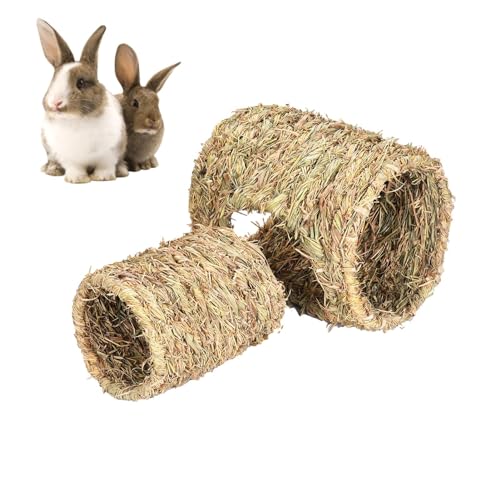 Generic Hasen-Gras-Tunnelhaus – geräumiger Haustier-Kaninchentunnel gewebt mit Gras, Kleintierhäuser, Haustier-Spielmöbel für Chinchillas, Niederländisches Schweinchen, Meerschweinchen, Hamster von Generisch