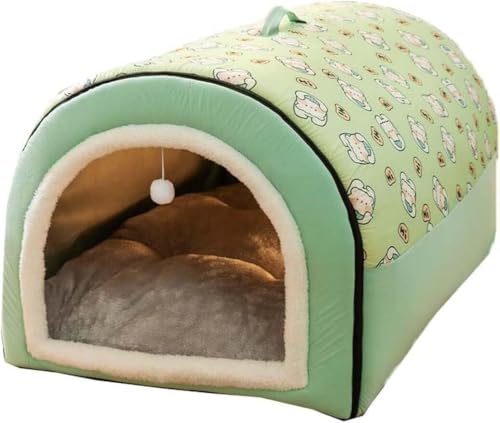 Generic Hundebett, große Haustierhöhle, 2-in-1, Hundehaus, Katze, gemütlicher Schlafsack für Hunde, warmes Winter-Welpennest mit abnehmbarem Kissen, faltbar, waschbar (Grün, XL: 60 x 45 x 40 cm) von Generisch