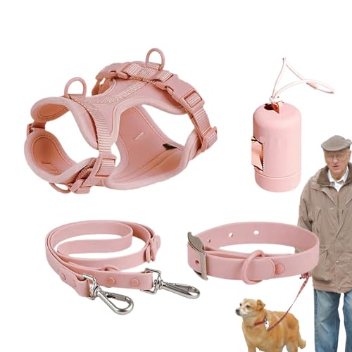 Generic Hundegeschirr Set | Verstellbares Hundegeschirr Halsband – Hundegeschirr kein Ziehen mit verstellbaren Schnallen für Welpen mit Kotbeutelhalter von Generisch