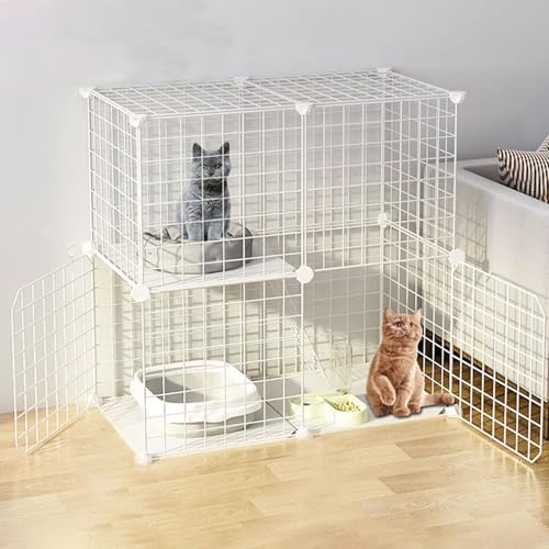 Generic Indoor-Katzenlaufstall – Metallgehege für kleine Haustiere, inklusive Tür, Katzentoilette, Hängematte und Schlägel (Weiß, 75 x 39 x 73 cm) von Generisch