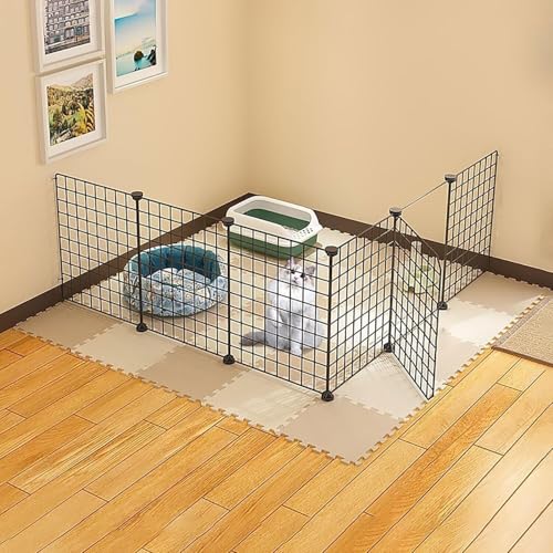 Generic Katzenhaus Haustier-Laufstall mit Tür – Kleintiergehege für drinnen und draußen – DIY Metall Haustierzaun für Katzen und Kleintiere (108 x 108 x 46 cm-a) von Generisch