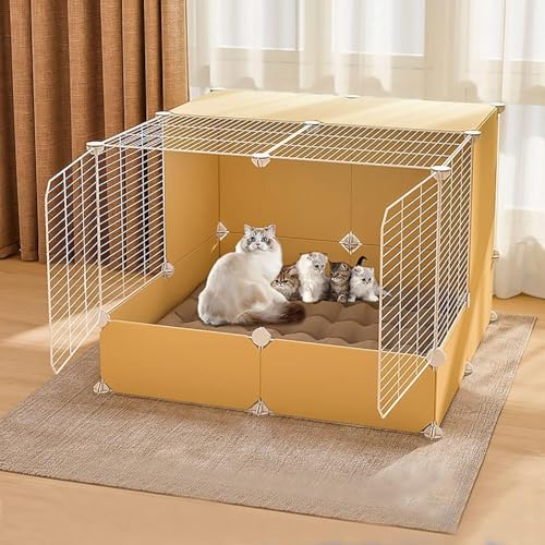 Generic Katzenhaus und Laufstall für den Innenbereich, großes Katzengehege und Hundekäfig, weiße Kätzchenhütte für kleine Tiere (Gelb, A) von Generisch