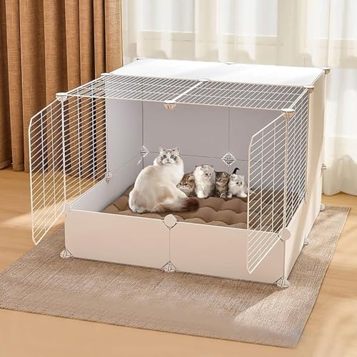 Generic Katzenhaus und Laufstall für den Innenbereich, großes Katzengehege und Hundekäfig, weiße Kätzchenhütte für kleine Tiere (Weiß, A) von Generisch