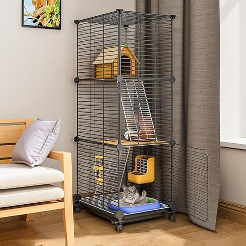 Generic Katzenkäfig für Kleintiere, DIY Haustier-Laufstall für Katzen, Hasen und Chinchillas, 39 x 39 x 76 cm, weißes Frettchen- und Meerschweinchenhaus (Schwarz, 39 x 39 x 112 cm) von Generisch