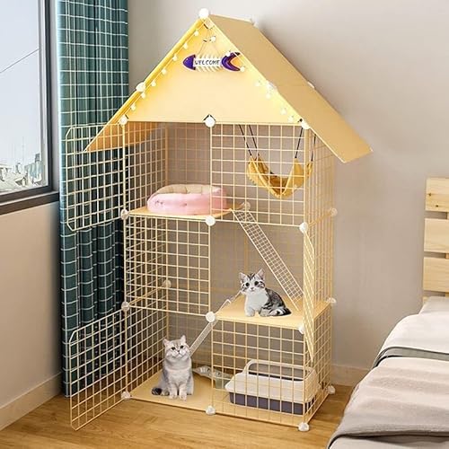 Generic Katzenkäfig für den Innenbereich, Metall, Eisengitter, mit Rampen und Türen für Kleintiere (75 x 37 x 145 cm-A) von Generisch