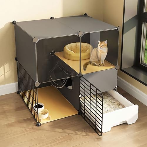 Generic Katzenkäfig für den Innenbereich mit Katzenklo – 2/3 Etagen Katzenkiste Laufstall für Kleintiere – leicht zu reinigender Hundekäfig – idealer Übungsraum für 1–3 Katzen (75 x 49 x 73 cm) von Generisch