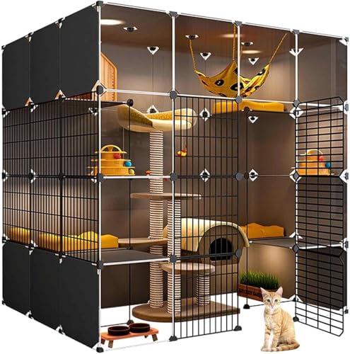 Generic Katzenkäfige für den Innenbereich, XL, XL, Katzenhaus Innenklo Möbel groß, Katzenhaus, transparentes Design, doppellagige gewichtete Plattform, einfache Montage der Cattery (Suite)(C,142 * 107 von Generisch