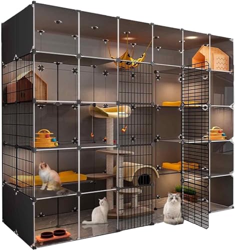 Generic Katzenkäfige für den Innenbereich, XL, XL, Katzenhaus Innenklo Möbel groß, Katzenhaus, transparentes Design, doppellagige gewichtete Plattform, einfache Montage der Cattery (Suite)(C,212 x 77 von Generisch