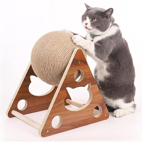 Generic Katzenkratzspielzeug, Drehbarer Kratzball, natürlicher Sisal und Holzsockel zum Schleifen von Krallen, interaktives Kratzbrett Haustierspielzeug für Katzen Kätzchen, L(L) von Generisch