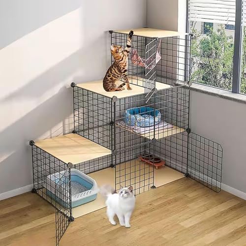 Generic Katzenlaufstall zum Selbermachen, abnehmbares Katzenzaun für drinnen und draußen, für kleine Haustiere (111 x 49 x 109 cm) von Generisch