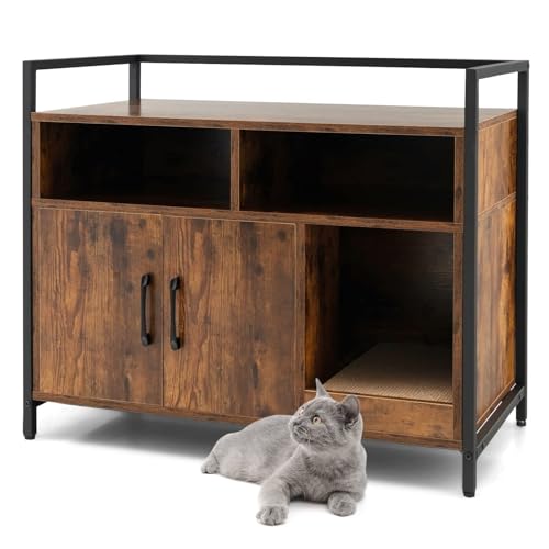 Generic Katzentoilette aus Holz, verstecktes Kitty-Waschraum-WC mit Staufächern und Kratzbrett, Indoor-Katzenhaus-Beistelltisch, Nachttisch (weiß) (Kaffee) von Generisch
