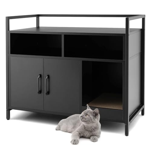 Generic Katzentoilette aus Holz, verstecktes Kitty-Waschraum-WC mit Staufächern und Kratzbrett, Indoor-Katzenhaus-Beistelltisch, Nachttisch (weiß) (schwarz) von Generisch