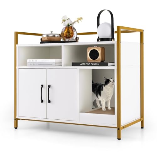 Generic Katzentoilette aus Holz, verstecktes Kitty-Waschraum-WC mit Staufächern und Kratzbrett, Indoor-Katzenhaus-Beistelltisch, Nachttisch (weiß) von Generisch
