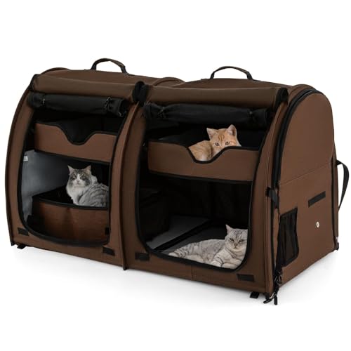 Generic Katzentragetasche, 2 Fächer, Haustier-Reisetragetasche mit abnehmbaren Hängematten und Matten, doppelseitig gepolstert, Katzentoilette, tragbare Hundebox für Katzen, Welpen, Kätzchen, Schwarz Generic Katzentragetasche, 2 Fächer, Haustier-Reisetragetasche mit abnehmbaren Hängematten und Matten, doppelseitig gepolstert, Katzentoilette, tragbare Hundebox für Katzen, Welpen, Kätzchen, Schwarz von Generisch