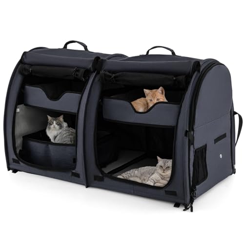 Generic Katzentragetasche, 2 Fächer, Haustier-Reisetragetasche mit abnehmbaren Hängematten und Matten, doppelseitig gepolstert, Katzentoilette, tragbare Hundebox für Katzen, Welpen, Kätzchen, Schwarz Generic Katzentragetasche, 2 Fächer, Haustier-Reisetragetasche mit abnehmbaren Hängematten und Matten, doppelseitig gepolstert, Katzentoilette, tragbare Hundebox für Katzen, Welpen, Kätzchen, Schwarz von Generisch