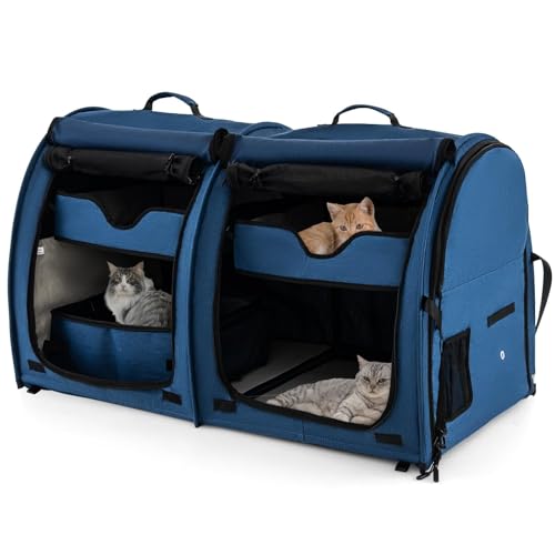 Generic Katzentragetasche, 2 Fächer, Haustier-Reisetragetasche mit abnehmbaren Hängematten und Matten, doppelseitig gepolstert, Katzentoilette, tragbare Hundebox für Katzen, Welpen, Kätzchen, Schwarz Generic Katzentragetasche, 2 Fächer, Haustier-Reisetragetasche mit abnehmbaren Hängematten und Matten, doppelseitig gepolstert, Katzentoilette, tragbare Hundebox für Katzen, Welpen, Kätzchen, Schwarz von Generisch