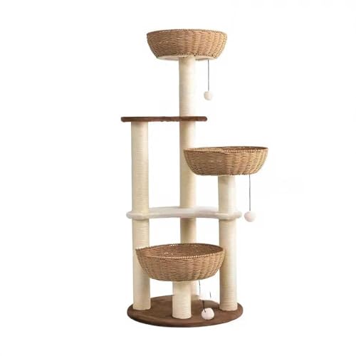 Generic Kratzbaum, 136 cm, 4 Ebenen, Katzenkletterturm mit 3 Körben, Betten, Kratzbaum, drei Plüsch-Bommelbälle für Indoor-Katzen, Braun Generic Kratzbaum, 136 cm, 4 Ebenen, Katzenkletterturm mit 3 Körben, Betten, Kratzbaum, drei Plüsch-Bommelbälle für Indoor-Katzen, Braun von Generisch