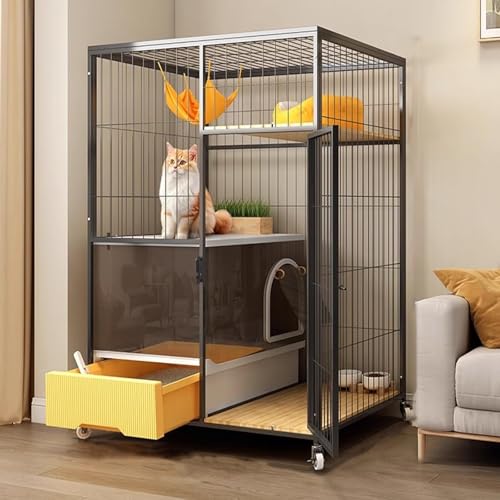 Generic Luxuriöse Katzenvilla aus Metall – robuster Katzenlaufstall mit Tür & geschlossener Katzentoilette für den Innen- und Außenbereich von Generisch