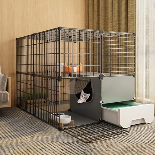 Generic Luxus-Katzenkäfig mit Katzentoilette, multifunktionaler Katzenlaufstall für kleine Haustiere, Kaninchen und Igel, DIY-Katzenhaus mit Tür (C,75 x 95 x 73 cm) von Generisch