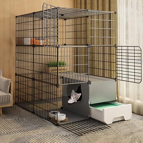 Generic Luxus-Katzenkäfig mit Katzentoilette, multifunktionaler Katzenlaufstall für kleine Haustiere, Kaninchen und Igel, DIY-Katzenhütte mit Tür (B, 75 x 95 x 109 cm) von Generisch