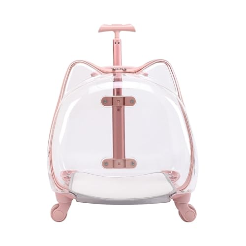 Generic Makamsui transparente Katzentragetasche mit Rädern für Haustierreisen, transparenter harter Haustier-Trolley mit Teleskopgriff, Haustier-Tragetasche für kleine Haustiere, Kätzchen, Hunde von Generisch
