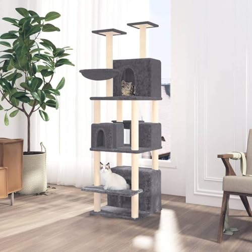 Generic Mehrstöckiger Kratzbaum Turm mit Sisal-Kratzstämmen - 180 cm dunkelgrau Katzen-Aktivitätszentrum für Indoor-Katzen von Generisch