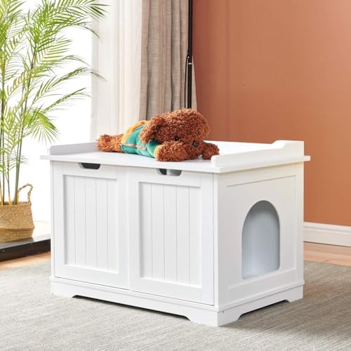 Generic Weißes Katzentoiletten-Gehäuse, hölzerne Katzentoilettenabdeckung, einfache Montage, stabile Struktur, passend für die meisten Katzentoiletten (groß) von Generisch