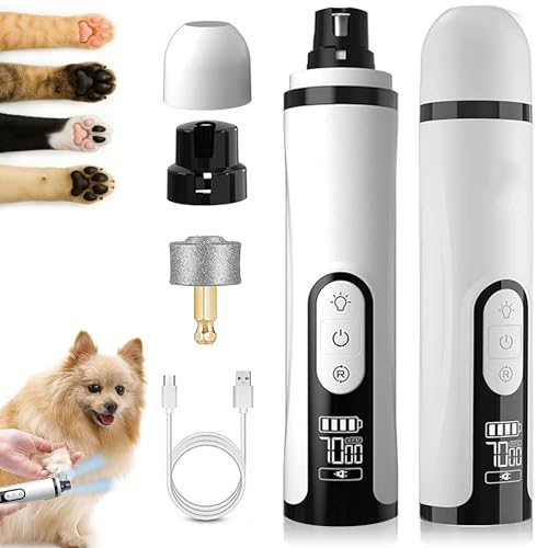 Generisch 2025 Upgraded Nail Grinder Cordless, Nail Trimmer for Dogs and Cats with LED Light & 3 Speeds, 2000mAh USB Rechargeable Dog Nail Trimmer for Thick Nails (2pc+2 Heads) von Generisch
