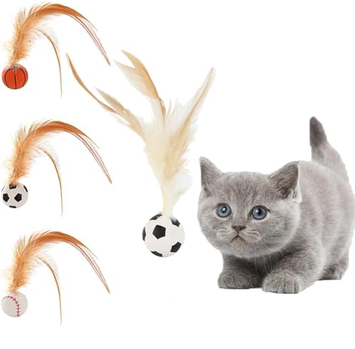 Generisch 3 Pack Interactive Badminton Toy Balls for Cats,Hochelastischer Katzenspielzeug Feder Ball,Federspielzeug für Katzen,Interaktives Katzenspielzeug Ball von Generisch