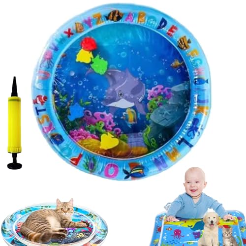 Generisch Aqua Cats Water Mat, Pet Water Bed for Cats and Dogs, 2025 New Thickened Cat Waters Mat with Fish, Summer Indoor Interactive Pet Toys, Feel Cool Comfort Playmat (B-Round 25.6in) von Generisch