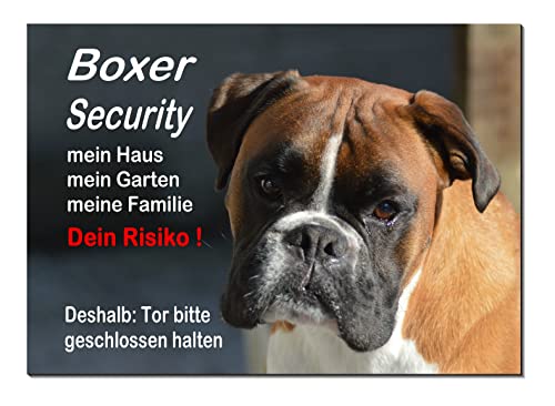 Generisch Boxer Security-Hund-Schild-Hundeschild-300 x 200 x 3 mm-Aluminium-Hunde-Tierschild-Warnschild-Hinweisschild (1451-126 mit Eigenbild) von Generisch