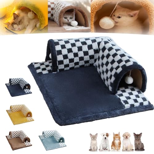 Generisch Cat Carpet Tunnel, 2-in-1 Cat Tunnel Bed, Cat Tunnel Bed for Indoor Cats, Winter Fluffy Square Cat Tunnel with Hanging Toy Balls, Detachable & Washable (S(Under 2kg),Black) von Generisch