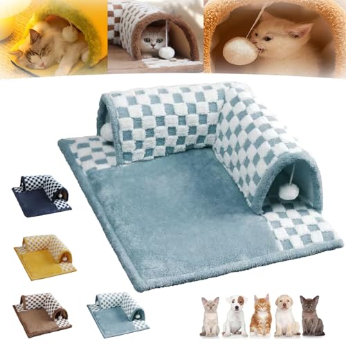 Generisch Cat Carpet Tunnel, 2-in-1 Cat Tunnel Bed, Cat Tunnel Bed for Indoor Cats, Winter Fluffy Square Cat Tunnel with Hanging Toy Balls, Detachable & Washable (S(Under 2kg),Blue) von Generisch