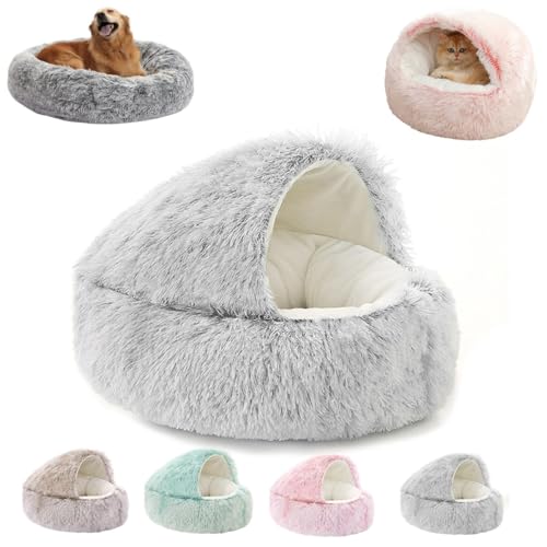 Generisch Cozy Cocoon Pet Bed for Dogs, Fluffy Plush Puppy Bed with Cover, Round Calming Cat Cave Bed Pet Mattress with Non-Slip Bottom, Washable,for Small Medium Large Pets (Gray, 120cm/47.2") von Generisch